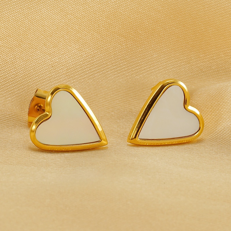 1 Pair Simple Series Classic Heart Stainless Steel 18K Gold Color Plated Women's Stud Earrings h5 